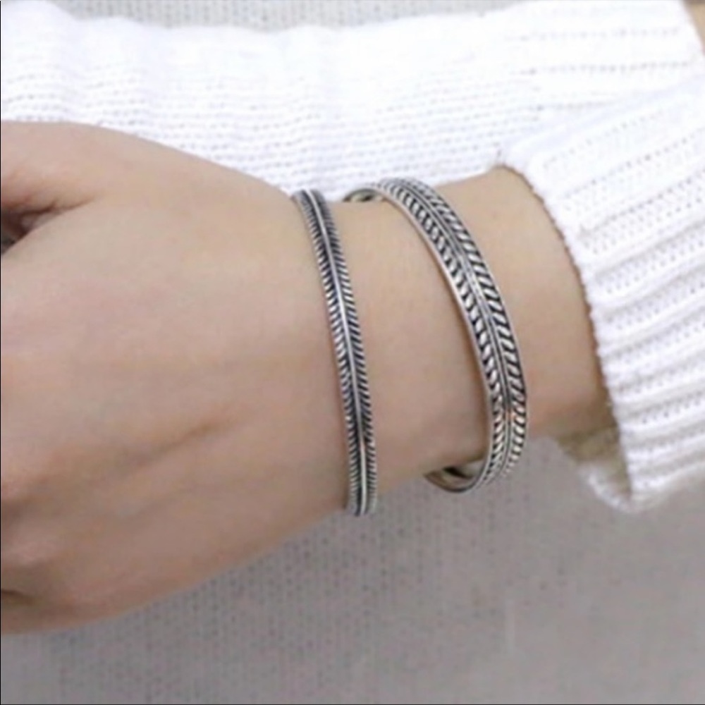 💎 Vintage Leaves 925 Sterling Silver Cuff Bracelet - Picture 4 of 10